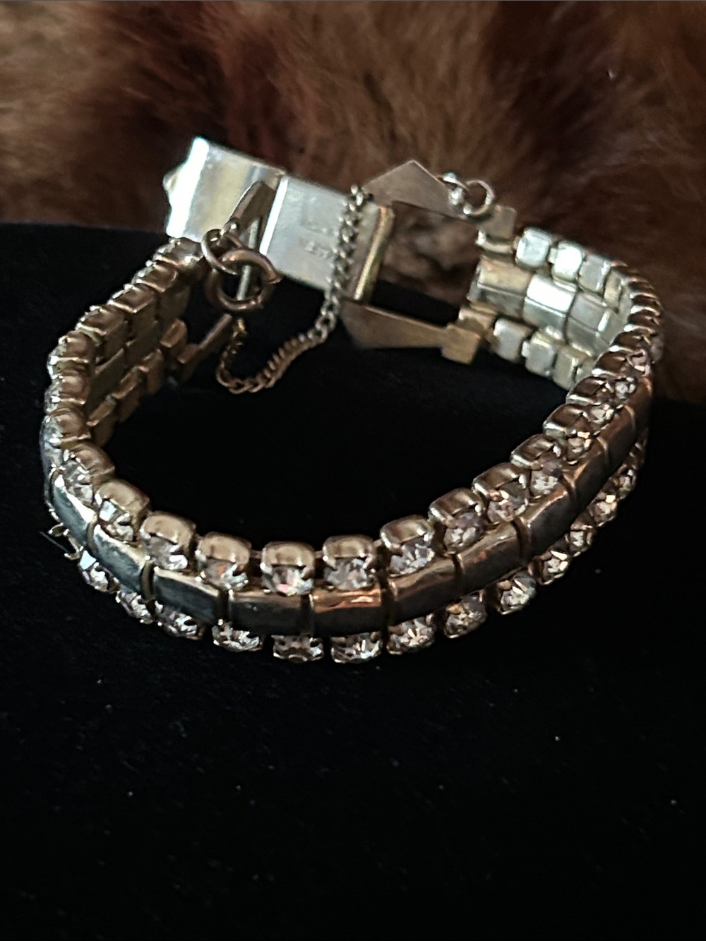 1940s Rhinestone Bracelet with Safety Chain